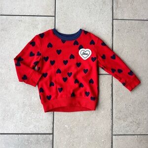 EUC Cat & Jack Red and Navy Love Heart Sweatshirt